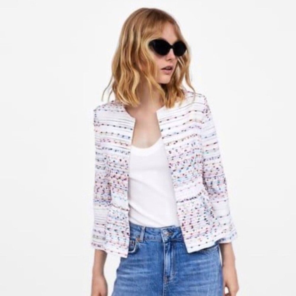 Zara Basics  Metallic Tweed Peplum Blazer - Size Small